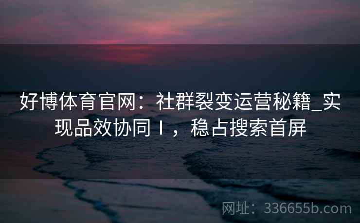 好博体育官网：社群裂变运营秘籍_实现品效协同Ⅰ，稳占搜索首屏